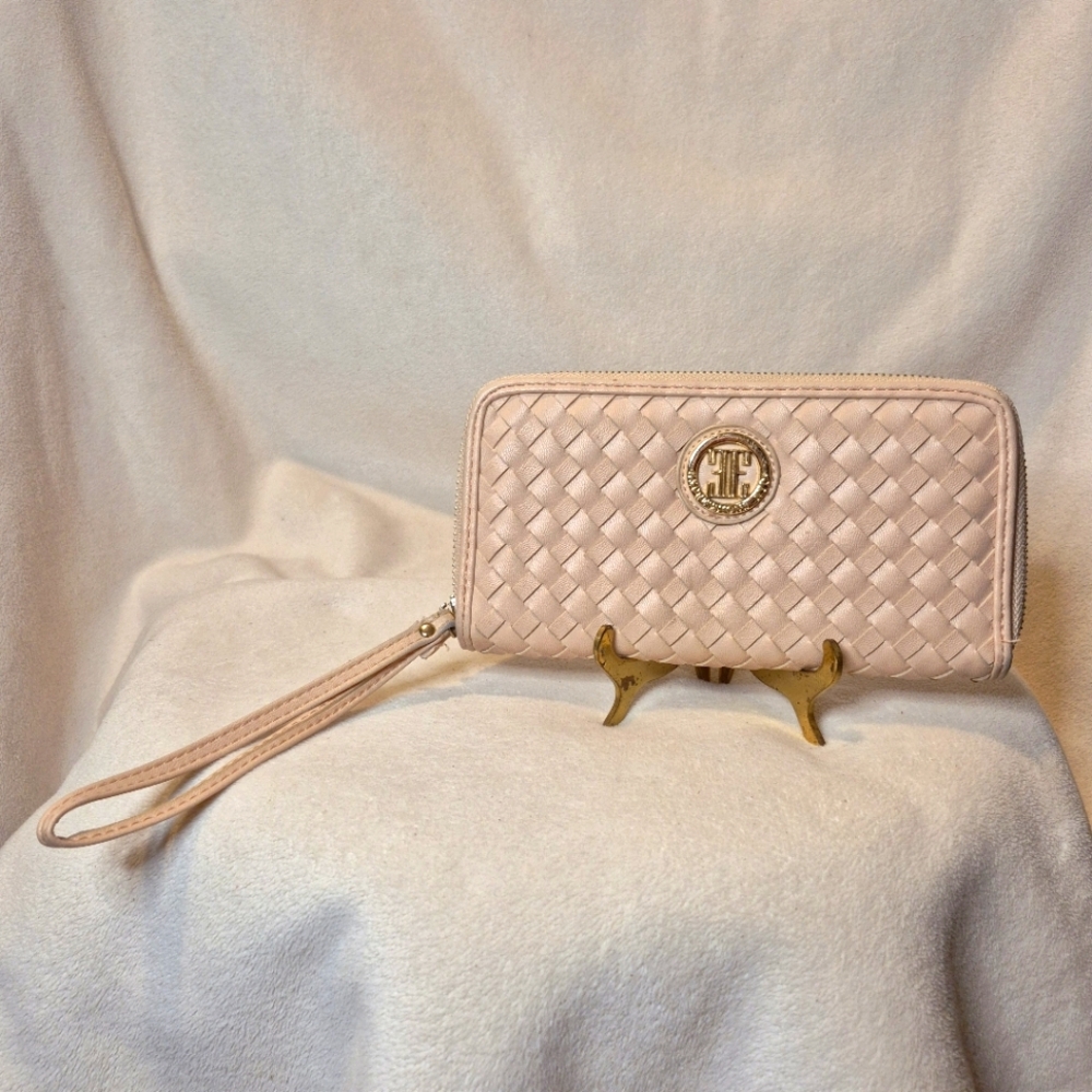 LAST CALL! Woven Continental Zip Wallet Faux-Leather Light Pink By Expressions
